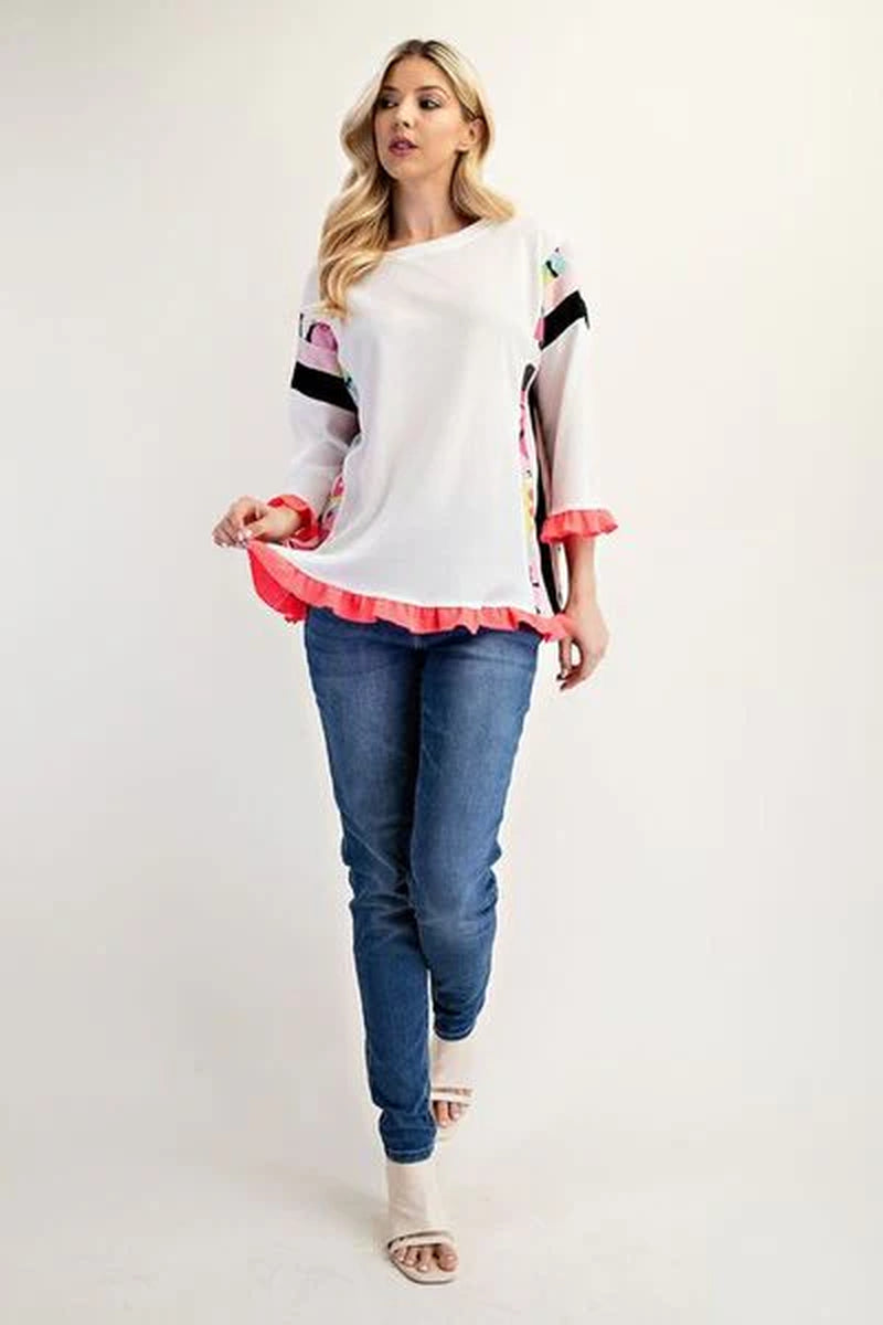 Celeste Full Size Ruffle Sleeve Color Block Top plus Size