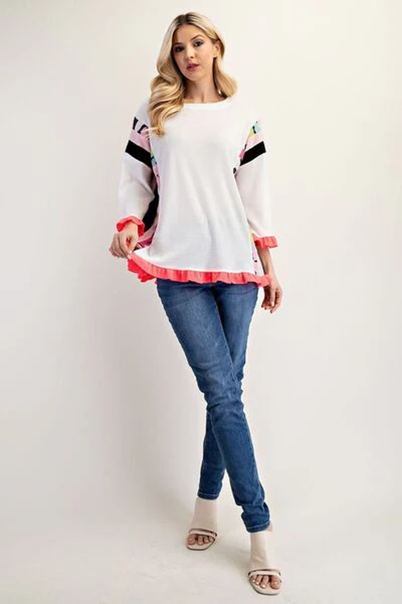 Celeste Full Size Ruffle Sleeve Color Block Top plus Size