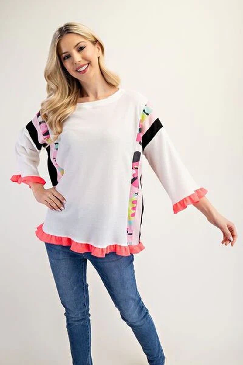 Celeste Full Size Ruffle Sleeve Color Block Top plus Size