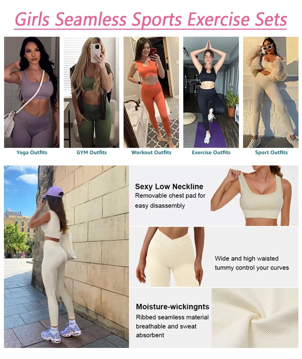 Women 2 Piece Outfits Workout Set Slim Fit Gym Yoga Leggings with Tank Top Tracksuit