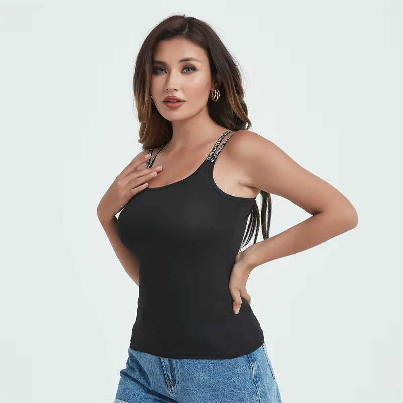 Women Summer Tanks Camis Vest Fashion Casual Sleeveless Cotton Elastic Ladies Street Black Sexy Tanks Tops Tees Hotsweet B3016