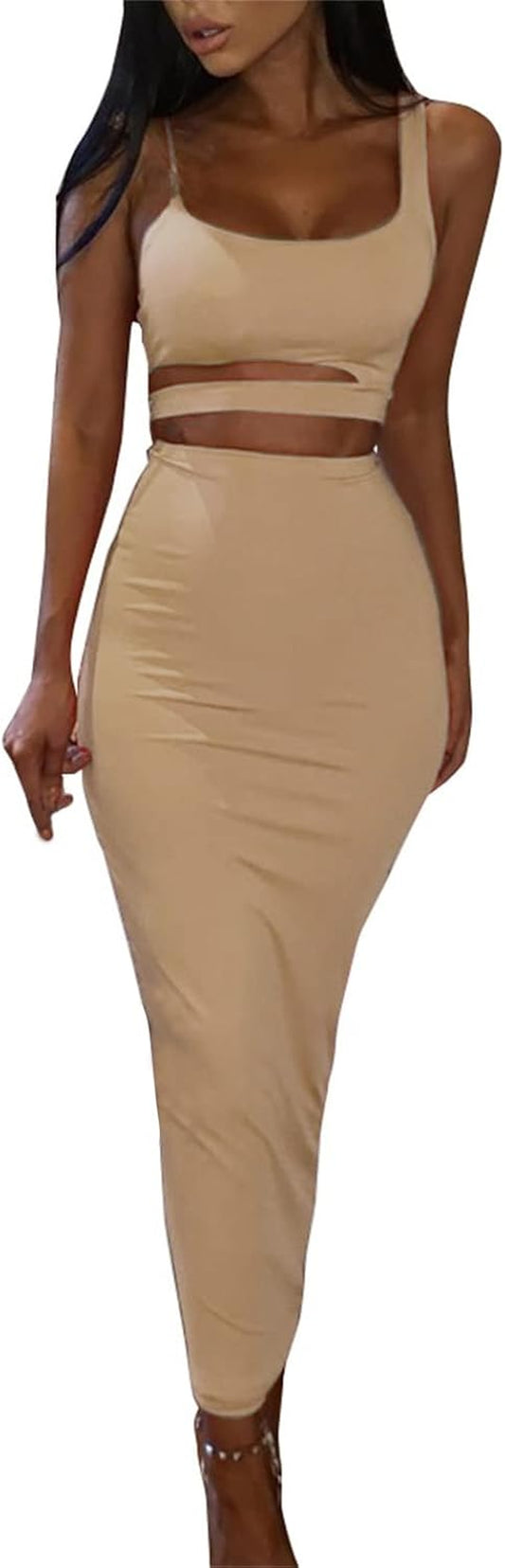 Women'S Sexy Asymmetrical Spaghetti Strap Dress Square Neck Sleeveless Bodycon Midi Club Dress