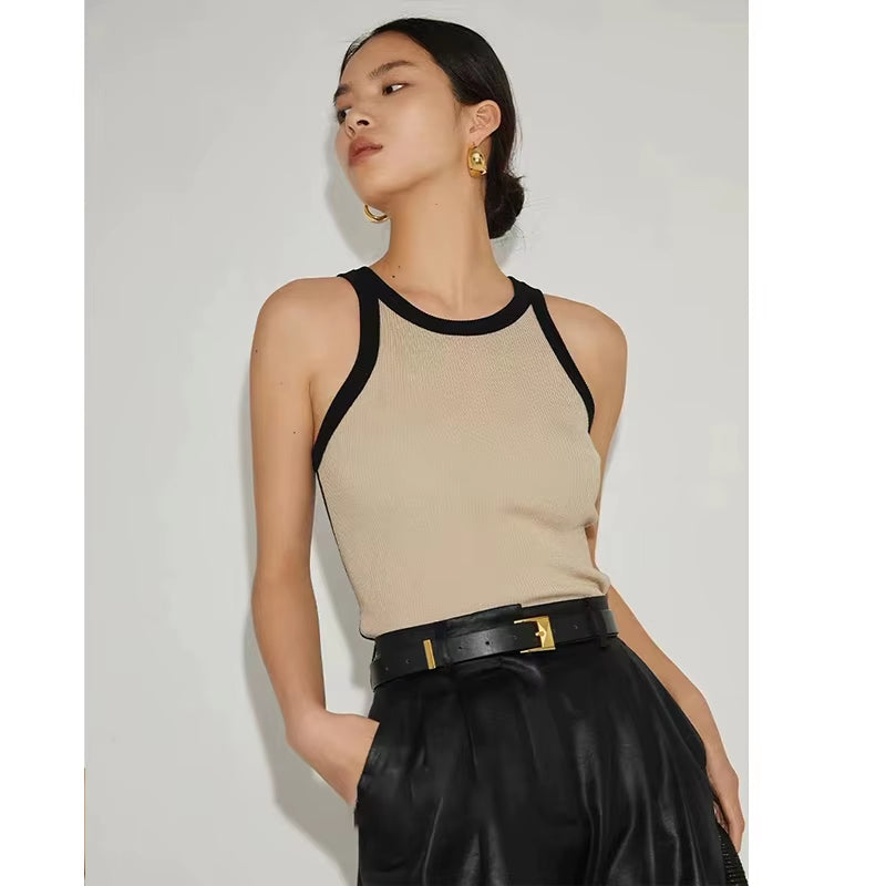 New in Tank Top for Women Collision Color Camisole Undershirt Retro French Wear Suit inside Slim Short Tops Casual Tank Tees