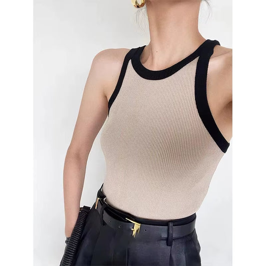 New in Tank Top for Women Collision Color Camisole Undershirt Retro French Wear Suit inside Slim Short Tops Casual Tank Tees