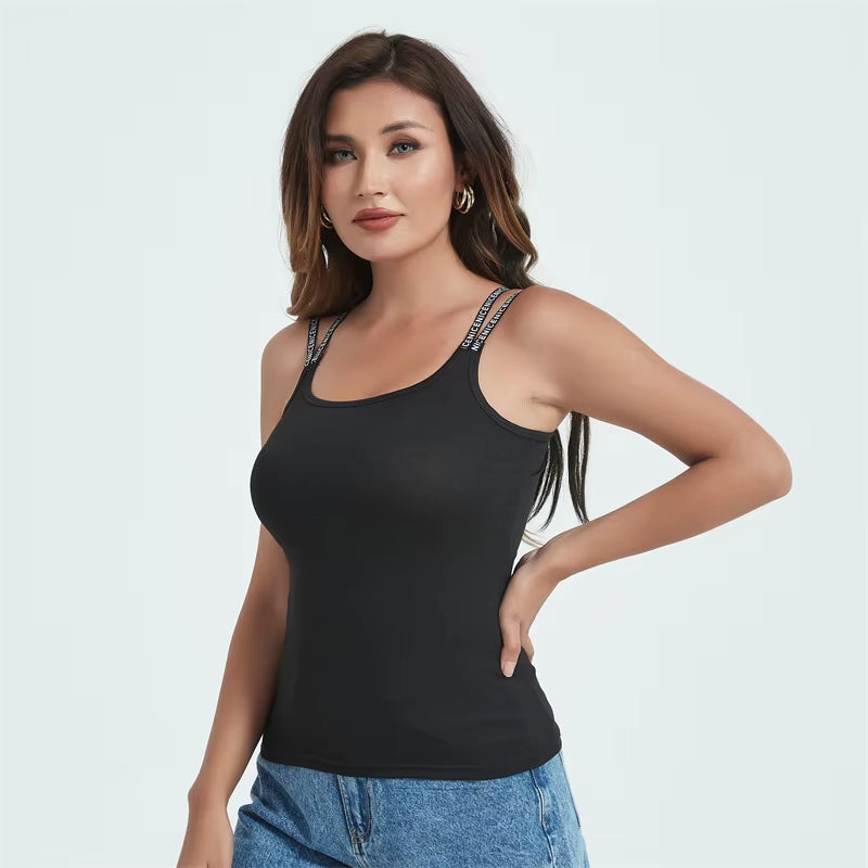 Women Summer Tanks Camis Vest Fashion Casual Sleeveless Cotton Elastic Ladies Street Black Sexy Tanks Tops Tees Hotsweet B3016
