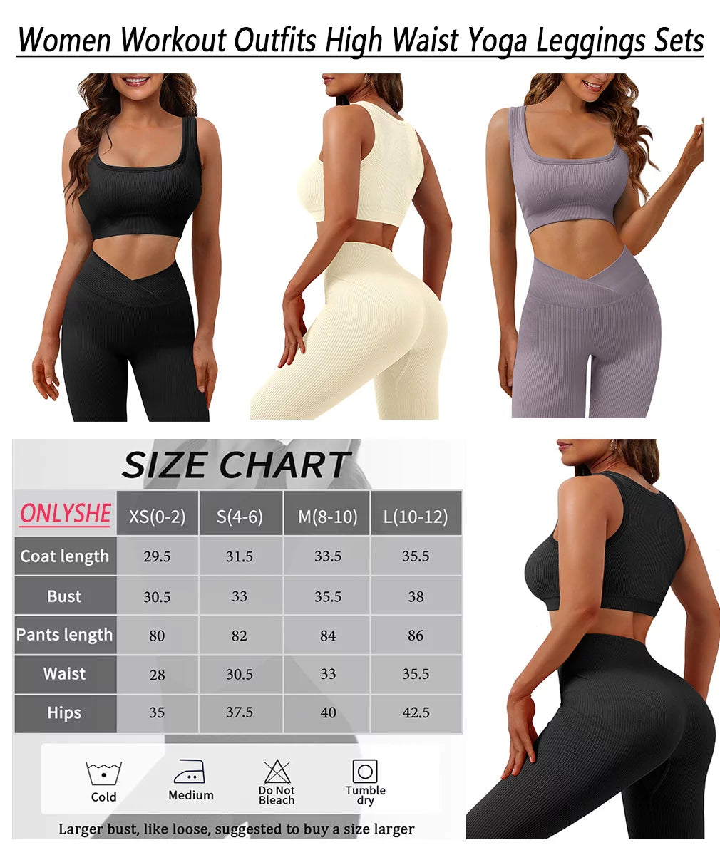Women 2 Piece Outfits Workout Set Slim Fit Gym Yoga Leggings with Tank Top Tracksuit