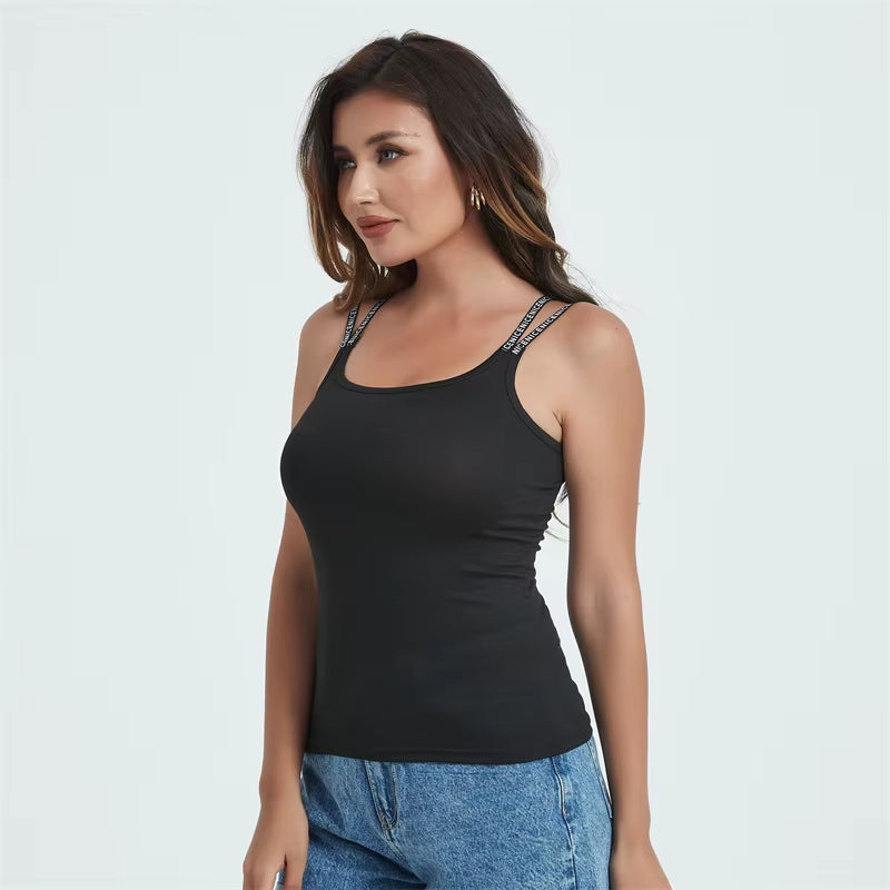 Women Summer Tanks Camis Vest Fashion Casual Sleeveless Cotton Elastic Ladies Street Black Sexy Tanks Tops Tees Hotsweet B3016