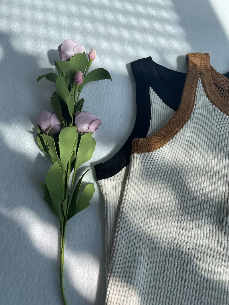 New in Tank Top for Women Collision Color Camisole Undershirt Retro French Wear Suit inside Slim Short Tops Casual Tank Tees