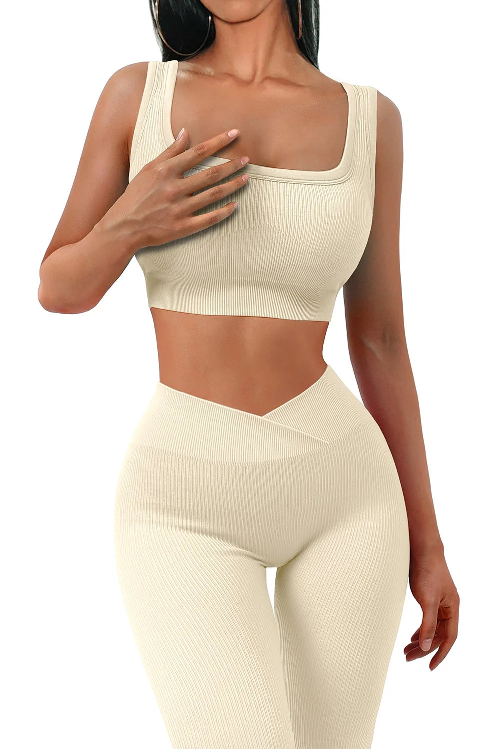 Women 2 Piece Outfits Workout Set Slim Fit Gym Yoga Leggings with Tank Top Tracksuit